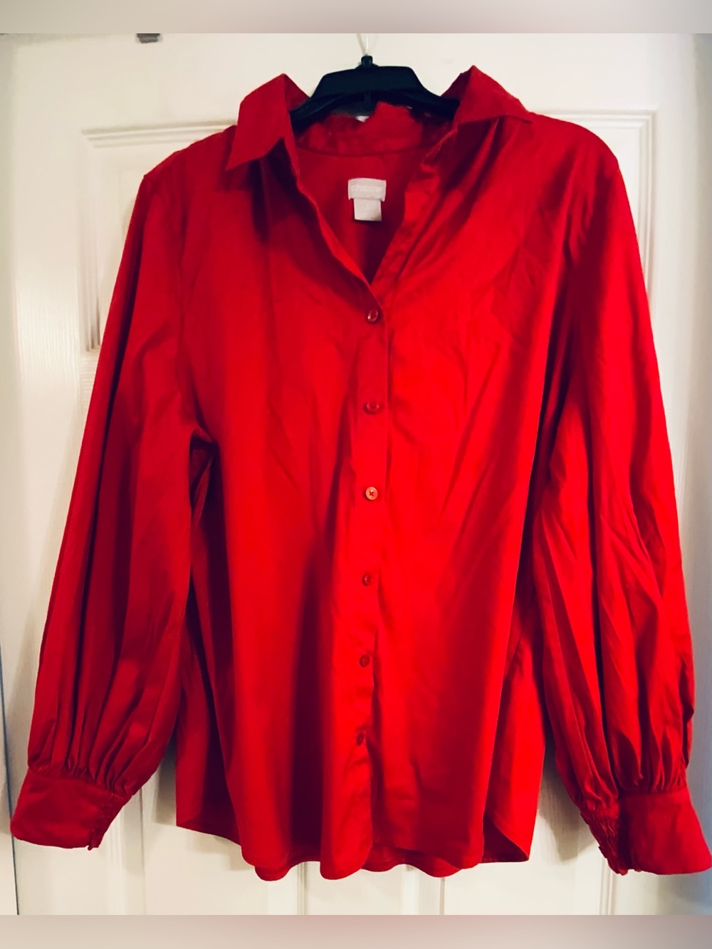 Chico's Vibrant Red Long Sleeve Button Down Shirt Women's Size 3 (16) Classic